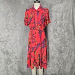 Nanette Lepore Red Floral Midi Tea Dress Sz 8 Pleated Lined Cottagecore Spring